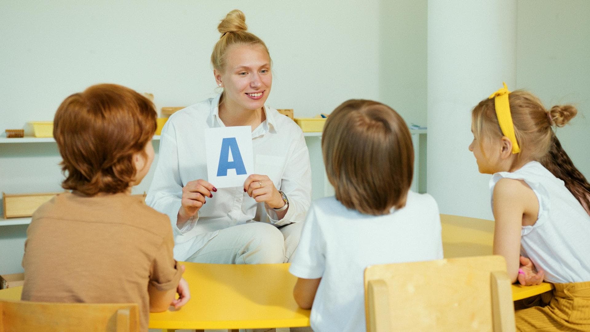 Preschool child practicing speech and language skills