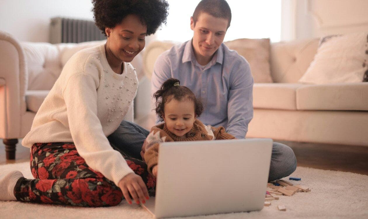 Family joining an online session together at home