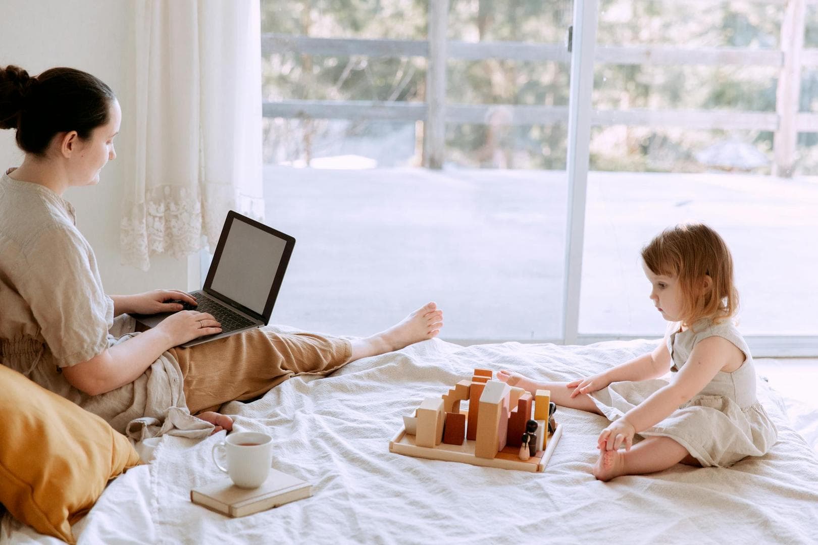 Parent and child at home during an online session